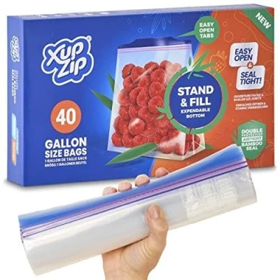 Image of 40 x Premium Food Storage Freezer Bags by XupZip Large UK Gallon Size 4.55L, Reusable, Heavy Duty Plastic Airtight and Leakproof Bamboo Seal BPA Free… (Gallon / 4.55L Bags)