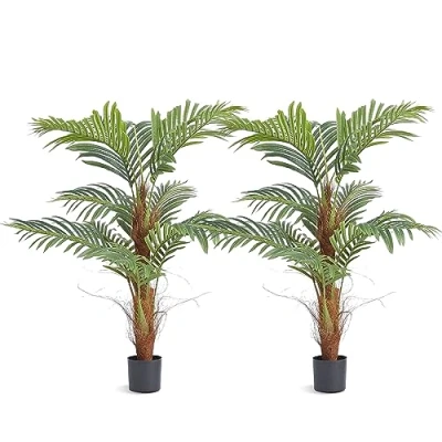 Image of VEVOR Artificial Palm Tree, 4 FT Tall Faux Plant, Secure PE Material &amp; Anti Tip Tilt Protection Low Maintenance Lifelike Green Fake Tree for Home Office Warehouse Decor Indoor Outdoor