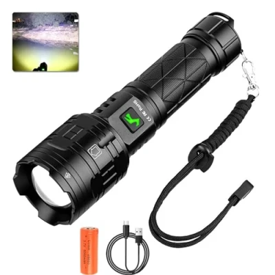 Image of XLENTGEN Rechargeable Torch 90000 Lumens Torches LED Super Bright Powerful XHP160 Flashlight with 5 Modes, IPX5 Waterproof Tactical Zoomable for Camping, Outdoor, Emergency