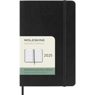 Image of Moleskine Weekly Planner, Horizontal 12 Month 2025 Agenda, Soft Cover and Elastic Closure, Black Color, Pocket Format 9x14 cm