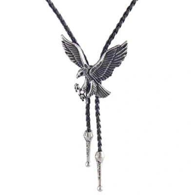 Image of LIANCHI Western Black Bolo Tie for Men and Women Feather Hat Pendant,Native American Leather String (Eagle Silver)