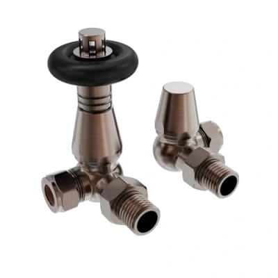 Image of NRG Traditional Corner Radiator Valve 15mm Thermostatic Lockshield Valves Antique Copper