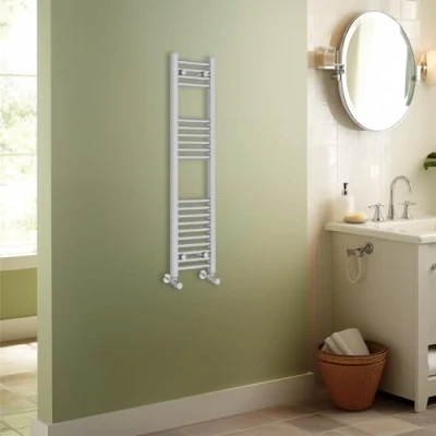 Image of Warmehaus Contemporary Straight Heated Bathroom Towel Rail Radiator Rad 1200x300mm Chrome