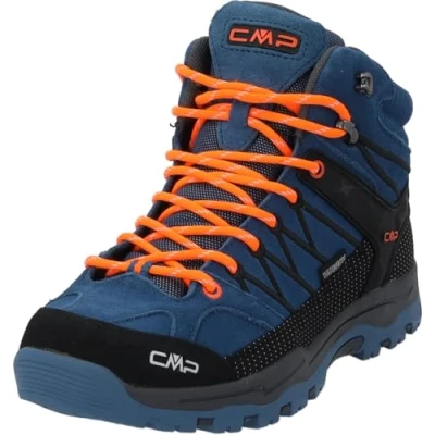 Image of CMP Rigel MID Trekking WP Unisex Mountain shoes for kids, Size: 11.5K, Dusty blue/flash orange Leather and textile