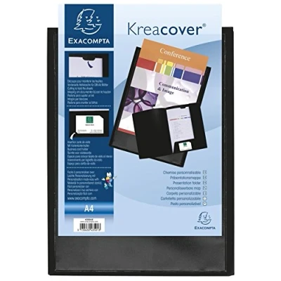 Image of Exacompta Ref 43501E Kreacover Personalisable Presentation Folder Suitable for A4 Documents, Business Card Slot, Pre Cut Tabs Holding Documents Black (Pack of 10)