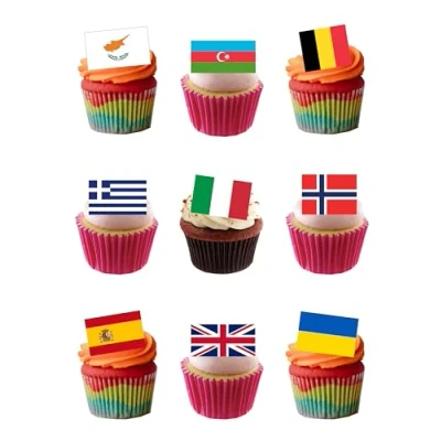 Image of Top That 35 Stand Up Europe European Flags Eurovision Edible Wafer Paper Cake Toppers Decorations