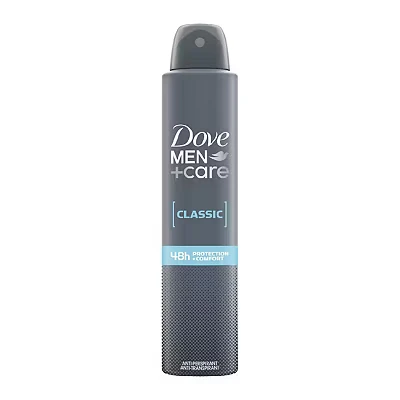 Image of Dove Men+Care Classic Anti Perspirant Deodorant Spray with 1/4 moisturising cream for 48hr sweat and odour protection 200ml
