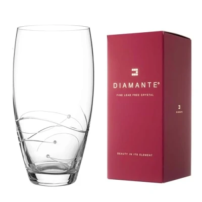 Image of DIAMANTE Spiral Hand Cut Large Crystal Barrel Vase with Swarovski Crystals 26cm