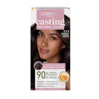 Image of L’Oréal Paris Ammonia Free Semi Permanent Hair Dye, 223 Brown Espresso, Glossy Colour, Natural Looking Finish, For up to 28 Shampoo, Casting Gloss, 1 Application