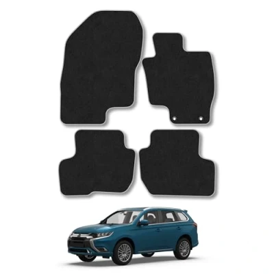 Image of Car Mats Compatible with Mitsubishi Outlander Phev (2014 ) Tailored Fit Grey Carpet Floor Set Accessory Custom 4 Pieces Anti Slip Backing &amp; Binding Trim Edge
