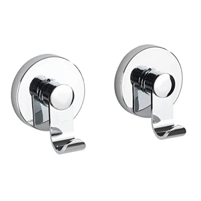 Image of WENKO Vacuum Loc® Irun Hook Set, Set of 2 Wall Hooks, Towel Hooks for Kitchen, Bathroom &amp; the Entire Household, Attachment No Drilling, Hanging Towels, Scarves Each 6 x 7 5