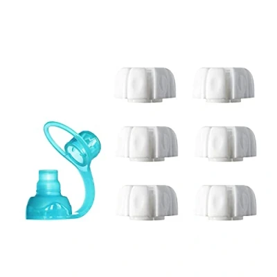Image of ChooMee Replacement Caps for Reusable Food Pouches Includes SoftSip Silicone Flow Control Pouch Top 6 White + 1 Aqua