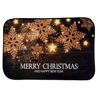 Image of Christmas Concepts® 59cm (23&quot;) &#039;Merry &amp; Happy New Year&#039; Gold Snowflake Design Non Slip Door Mat Decorations