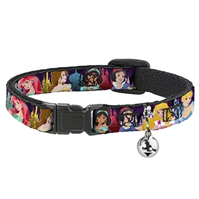 Image of Buckle Down Breakaway Cat Collar Disney Princess Poses/Castle Silhouettes Purples/Multi Color 1/2&quot; Wide Fits 8 12&quot; Neck Medium