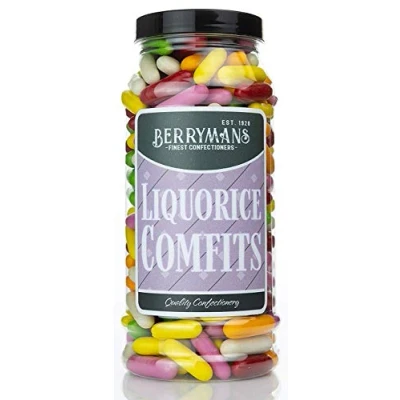 Image of Original Liquorice Comfits Retro Sweets Gift Jar By Berrymans Sweet Shop Classic Sweets, Traditional Taste.