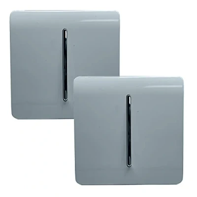 Image of Trendi 1 Gang 2 Way Artistic Modern Glossy 10 Amp Rocker Tactile Light Switch Cool Grey (2 Pack)