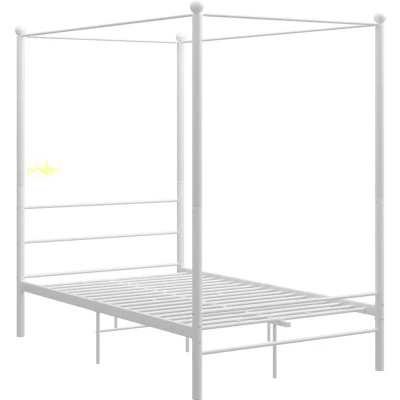 Image of vidaXL Canopy Bed Frame White Metal Double for Bedroom 120x200 cm Size, Modern Style, Solid Construction