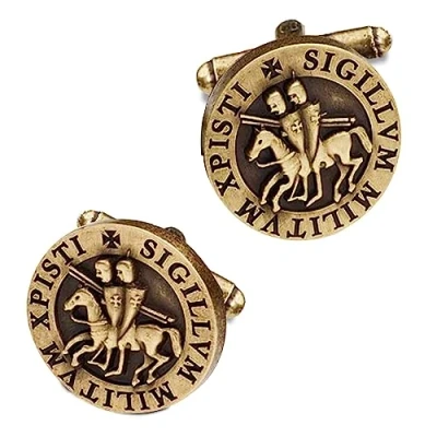 Image of THE MASONIC COLLECTION Rustic Bronze Round Knights Templar Seal Antique Cufflinks plated A Useful Gift for Freemason Men Velvet Pouch