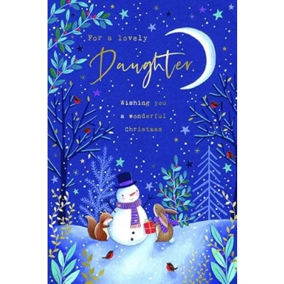 Image of Paperlink Artistic Female Relation Christmas Greeting Card Daughter Snowman, Squirrel &amp; Rabbit From The Woodland Wonders Range With A Gold Foil Finish