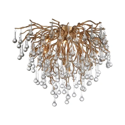 Image of Icicle Chandelier Glass Drops Ceiling Light Antique Brass 9x G9