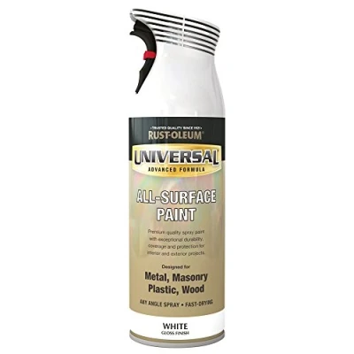 Image of Rust Oleum AE0160001E8 400ml Universal Spray Paint Gloss White, 400 ml (Pack of 1)