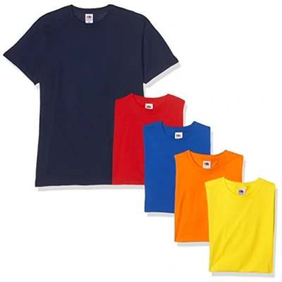 Image of Fruit of the Loom Men&#039;s Valueweight Short Sleeve T Shirt, Navy/Red/Orange/Royal/Yellow, L UK