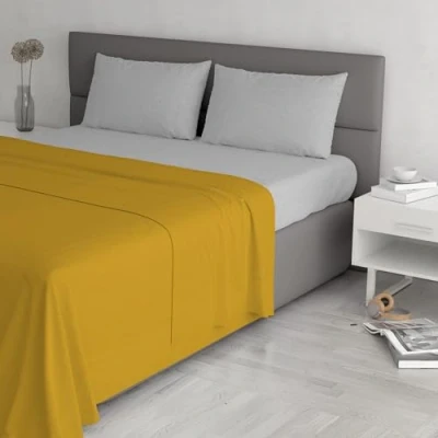 Image of Trend Chic Bedding Set, 100% Cotton, Made in Italy, Double, Mustard