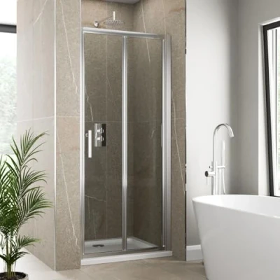 Image of Luxura® 800mm Bifold Folding Shower Door Screen for Wet Room Cubicle Enclosures, 6mm Safety Glass Space Saving, Framed, Polished Chrome
