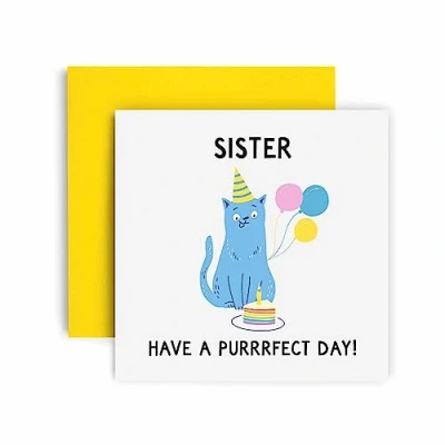 Image of Huxters Birthday Cards for Women The Purrfect Cat Sister Happy Card Birthday, Mother’s Day with Lovely Pink Envelope Funny (Sister)