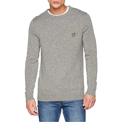 Image of Lyle &amp; Scott Men&#039;s Crew Neck Lambswool Blend Jumper, Grey (Mid Marl T28), X Small (Size:XS)