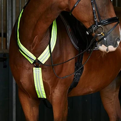 Image of Masta Hi Vis Breast Plate for Horses Equestrian High Visibility Reflective Waterproof Fully Adjustable Breastplate Viz Soft Durable &amp; Elastic 600D Fabric Yellow, Size FULL