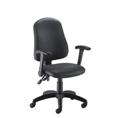 Image of Office Hippo 2 Lever Chair with Height Adjustable Flip Up Arms, Computer Desk Curved Back, Swivel Backrest, Holds to 115kg, Year Wty Black PU