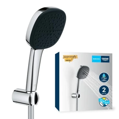 Image of GROHE Vitalio Comfort 110 QuickFix Shower Set (Square 11cm Hand 2 Sprays Anti Limescale System, 1.75m Hose, Wall Holder, Water Saving, Easy to Fit with QuickGlue), Matt Black, 263992431