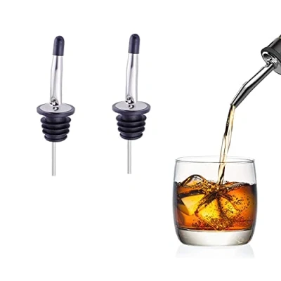 Image of Liquor Pourer,2PCS Bottle Pourers for Spirits Leakproof Stainless Steel Freeflow Wine Pourer Tapered Spout with Silicon Dust Caps Olive Oil Coffee Syrup Vinegar Bottles.