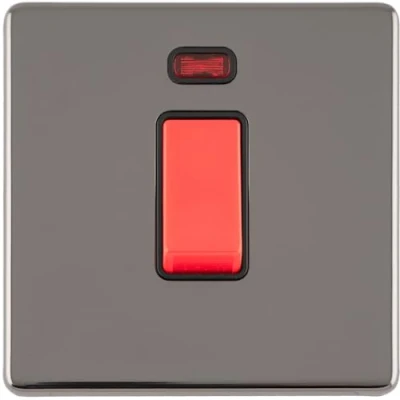 Image of 1 Gang Single 45A DP Cooker Switch &amp; Neon SCREWLESS Black Nickel Slim Rocker Decorative Double Pole Appliance Wall Plate