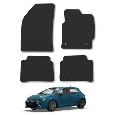 Image of Rubber Car Mats Compatible with Toyota Corolla (2018+) Tailored Fit Floor Set Accessory Black Custom 4 Pieces Clips Anti Slip Backing, Heavy Duty &amp; Waterproof