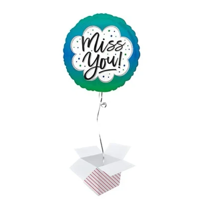 Image of Ombre Miss You Round Foil Helium Balloon Inflated in a Box