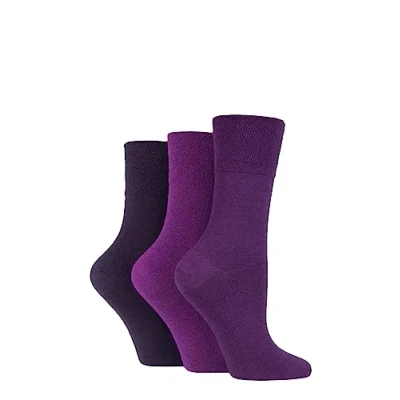 Image of Women&#039;s 3 Pair IOMI FootNurse Gentle Grip Diabetic Socks Purple Mix 4 8