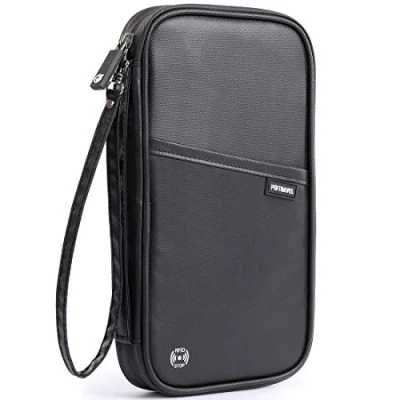 Image of VanFn Travel Wallet Family Passport Holder RFID Blocking Document Organiser Waterproof Holiday Case Men Women for ID Card, Credit Cards, Flight Tickets, Money, Coins (Black)