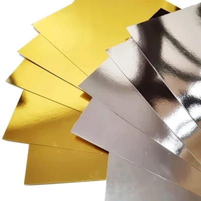 Image of A4 Mirror Card, Pack of 8 Sheets, Standard in 2 Colours. Silver and Gold Mirrored Card stock 210GSM for Art Crafts (Mirrored Card)