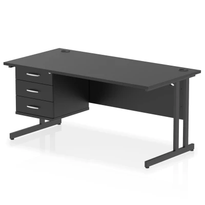 Image of Impulse 1600x800 Desk Black/Black Cantilever Leg 1x3 Drawer Fixed Ped