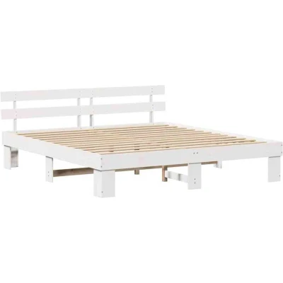Image of Bed Frame with Headboard White 180x200 cm Solid Wood Pine vidaXL