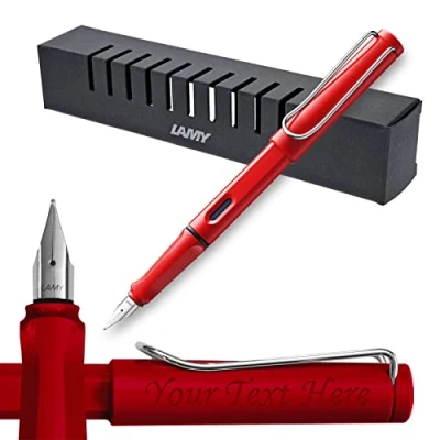 Image of Lamy Engraved Fountain Pen Safari red Great gift for School or Home office (Fine nib)