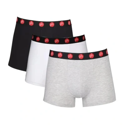 Image of P H men’s Boxers shorts 3 Pack Multipack Elasticated waistband Underwear boxer Trunks (S, BLACK/ASH/WHITE)