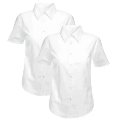 Image of ND Sports Girls School Blouses 2 Pack Short Sleeve Shirts for Ages 220 Easy Iron, Classic Fit, White &amp; Blue Uniform Tops, Lightweight Polycotton Daily Wear