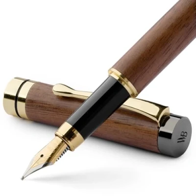 Image of Wordsworth &amp; Black Fountain Pen Set, Luxury Bamboo Wood Medium Nib, Gift Case; Includes 6 Ink Cartridges, Refill Converter Journaling, Calligraphy, Drawing, Smooth Writing [Brown Wood]