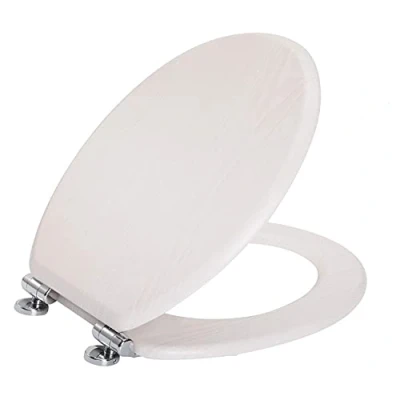 Image of Angel Shield Toilet Seat Antibacterial Wooden Soft Close with Quick Release Adjustable Hinges Easy Clean and Assembly for Bathroom (White Oak)