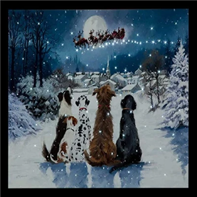 Image of Snowtime Battery Operated Fibre Optic 40x30cm Christmas Dogs Canvas