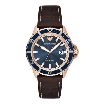 Image of Emporio Armani Watch HAND DATE Brown, Men&#039;s, Size: One Size, Brown