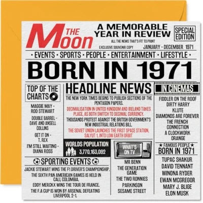 Image of 53rd Birthday Cards for Men Women Born In 1971 Newspaper Happy 53 Card Mum Dad Uncle Aunt Vintage Retro Back 1971, 145mm x Fifty Three Third Bday Greeting
